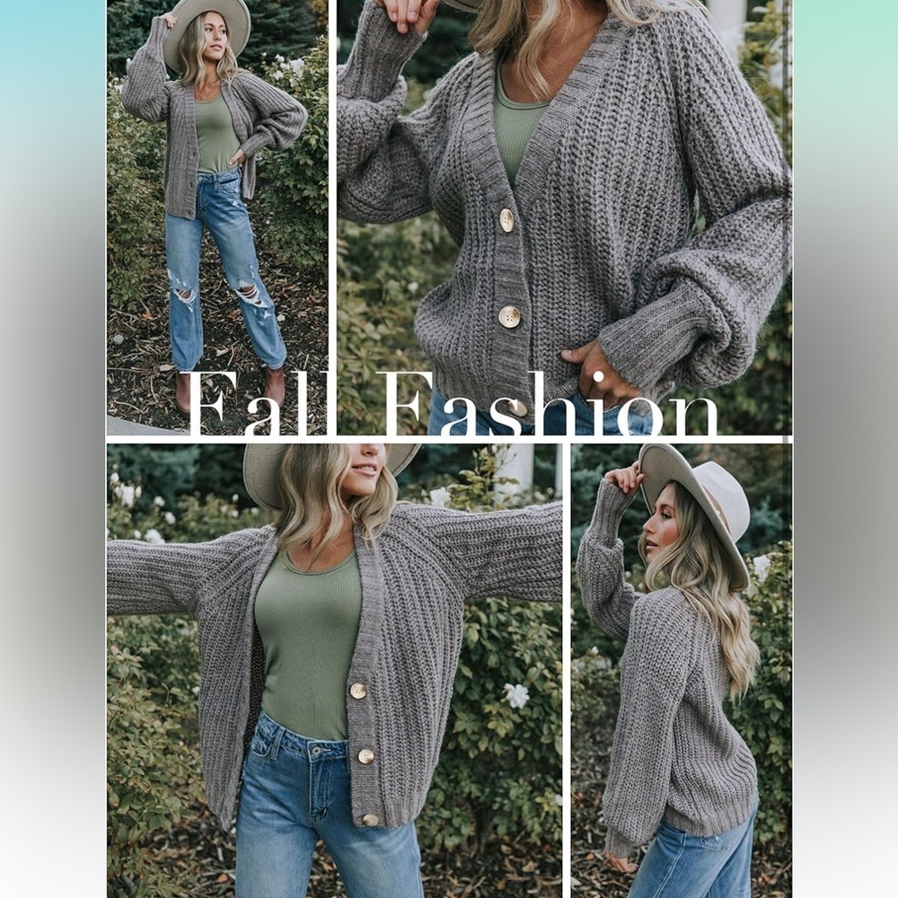 Chunky Knit Open Front Sweater Long Sleeve Button Loose Short Cardigan
8099 - Picture 11 of 11